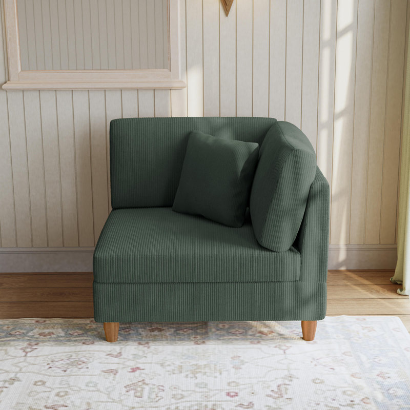 Fauteuil rembourré en velours côtelé vert avec dossier coussiné Seemab, Vert forêt