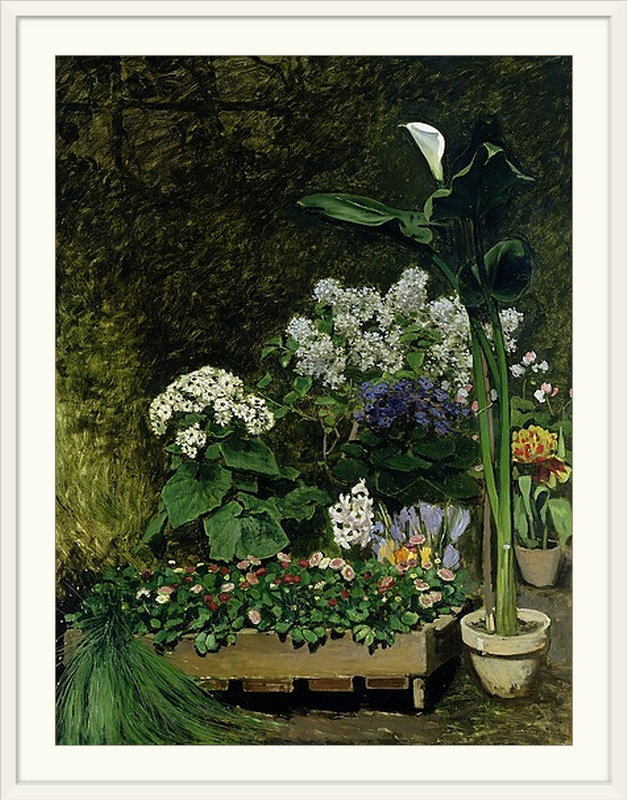 « fleurs en serre », reproduction de peinture à l’huile, H 32 po x l 26 po x P 1 po, Cadre blanc