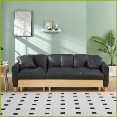 Canapé-lit convertible de 87 pouces à 3 places en tissu Teddy Tech noir avec rangement - idéal pour le salon Chambre à coucher | Ours en peluche | Noir | Bois massif
