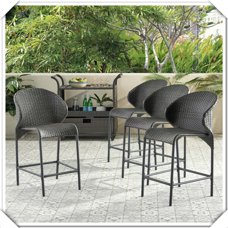 Set Of 4 Rattan Counter Stool Sturdy Durable Stylish Practical Versatile