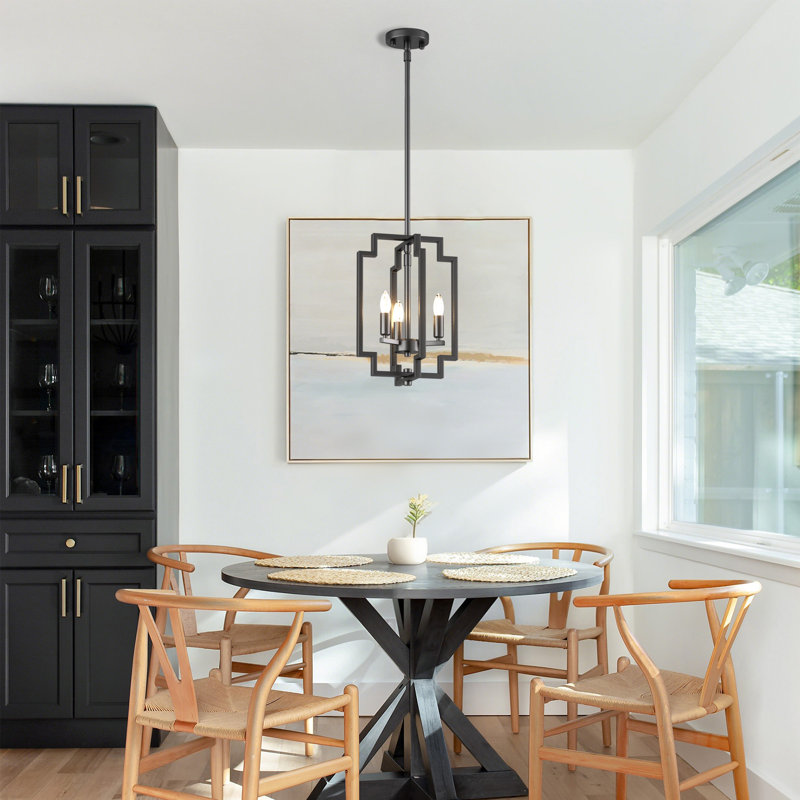 Lustre rectangulaire à 3 lumières avec détails en fer forgé Bartow, Noir mat