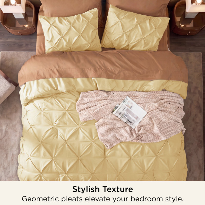 Bedsure Queen Comforter Set Impala Yellow - Queen Size Bedding 3 Pieces, Gentlesoft Pintuck Bed Set Gift For Family, Pinch Pleat All Season Comforter & Pillowcases