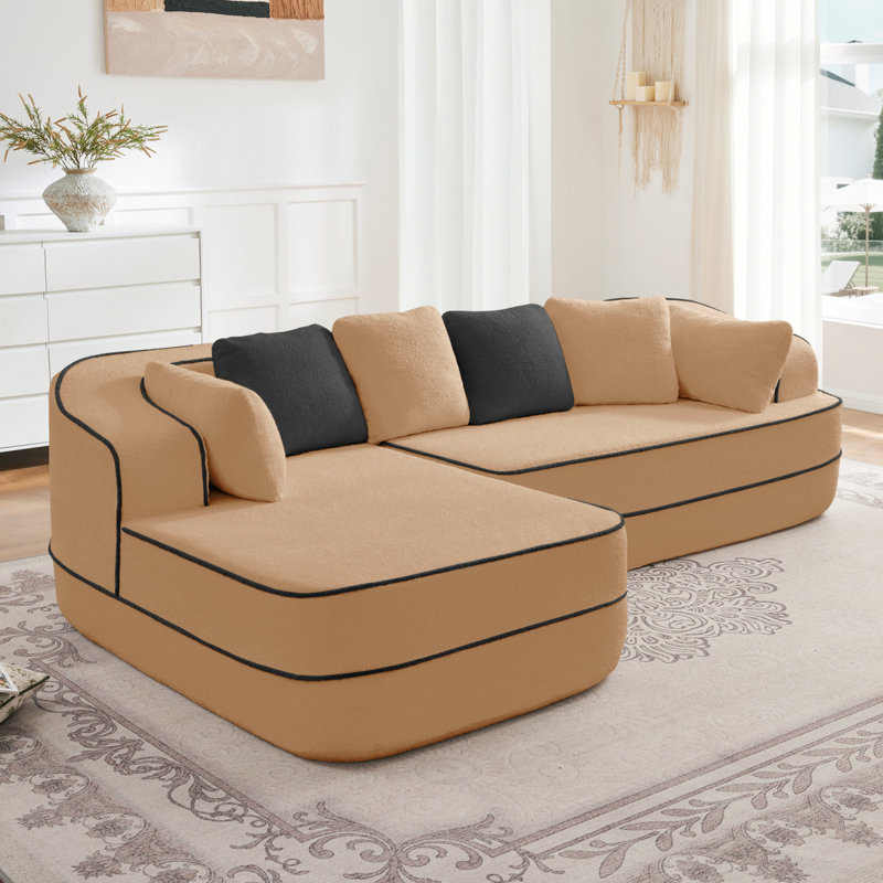 Canapé modulaire en L de 106 po en forme de L avec mousse à haute densité et méridienne, Chameau