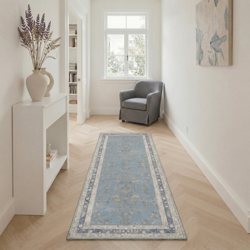 Tapis d'intérieur à motif floral brume / beige Verdant, lavable à la machine, avec envers antidérapant