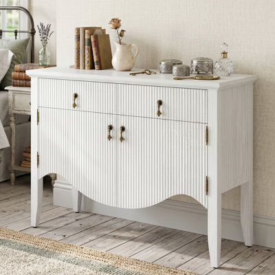 Avenall 40" Mid-Century Modern Fluted Wood Storage Cabinet & Entryway Console Table – Vintage Reeded Sideboard Credenza for Living Room,White.