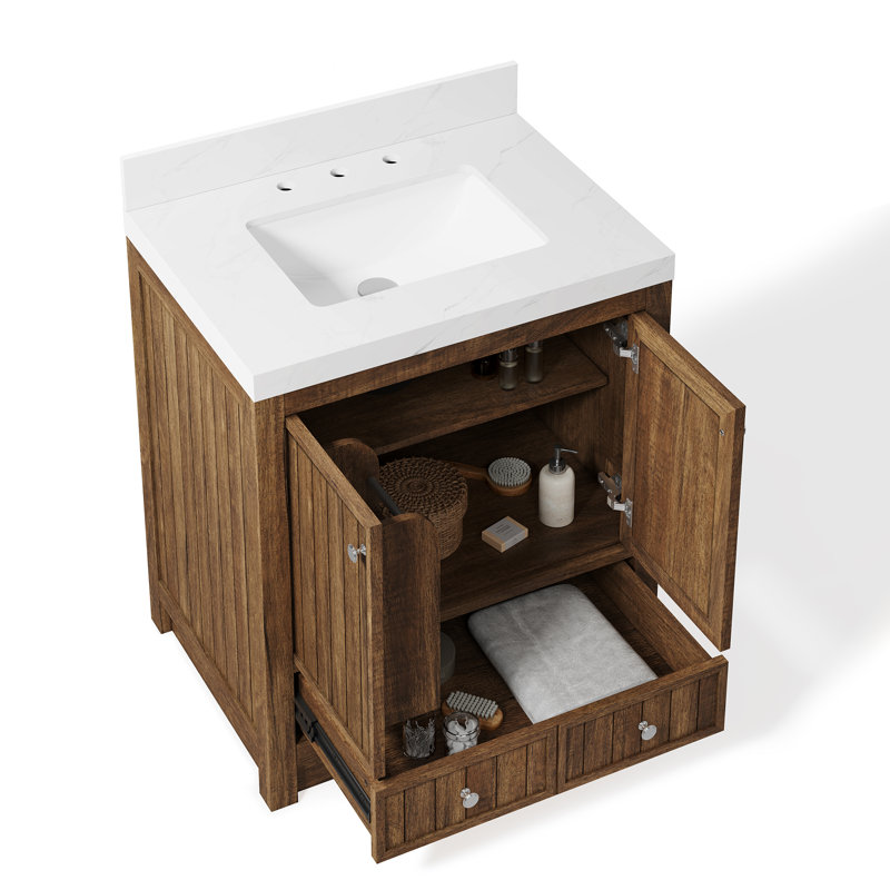30" Single Bathroom Vanity With 2-door Cabinet, Drawer, Quartz Top, Vintage Sepia