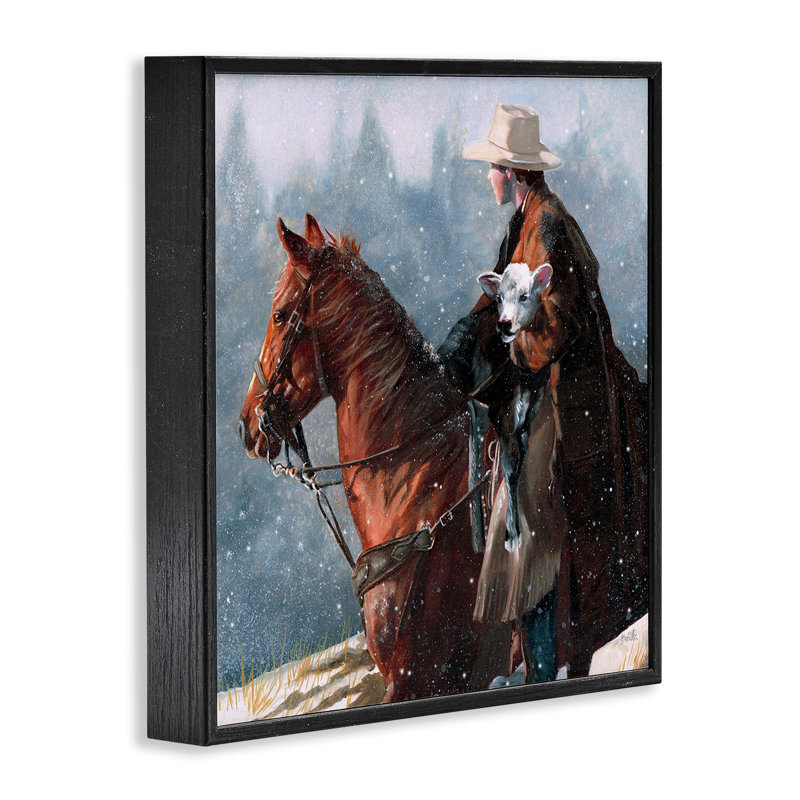 Cowboy Snow Scene, estampe numérique encadrée par Victoria Schultz, Giclée encadrée noir minuit, H 12 po x l 12 po