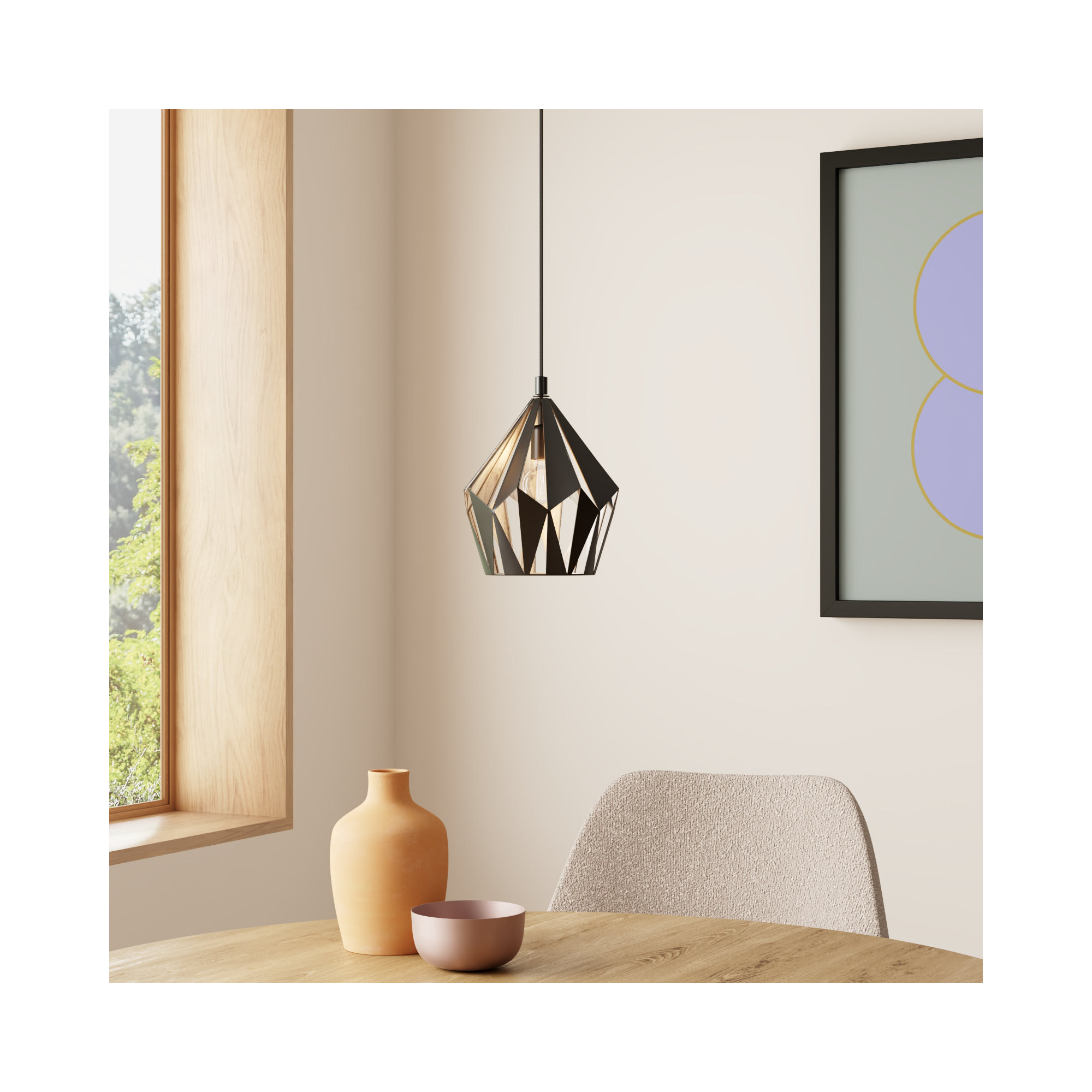 Hendry Single Light Metal Pendant, 82.68" H x 7.25" W x 7.25" D, Black/Silver