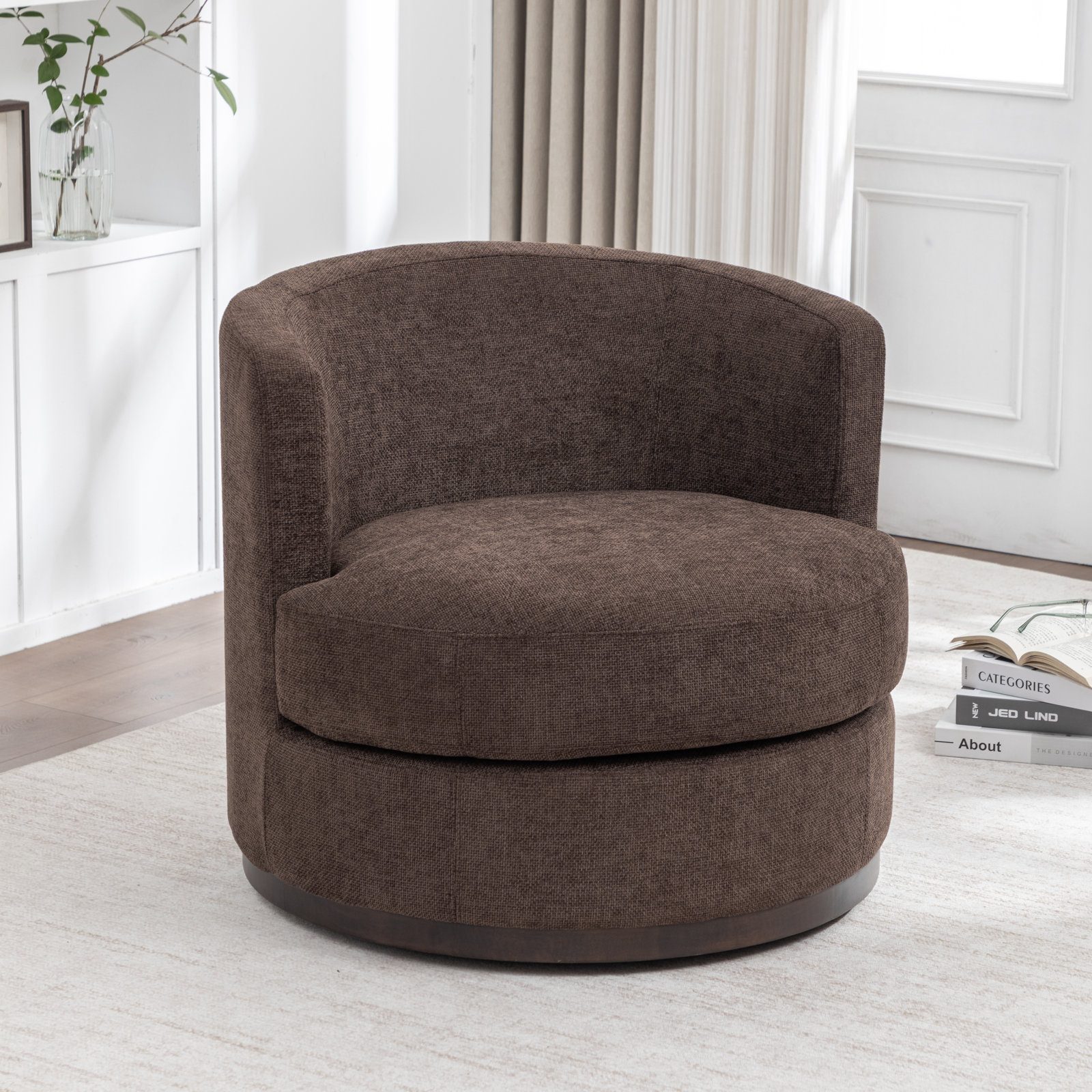 Arabella Swivel Barrel Chair, Espresso Performance Chenille