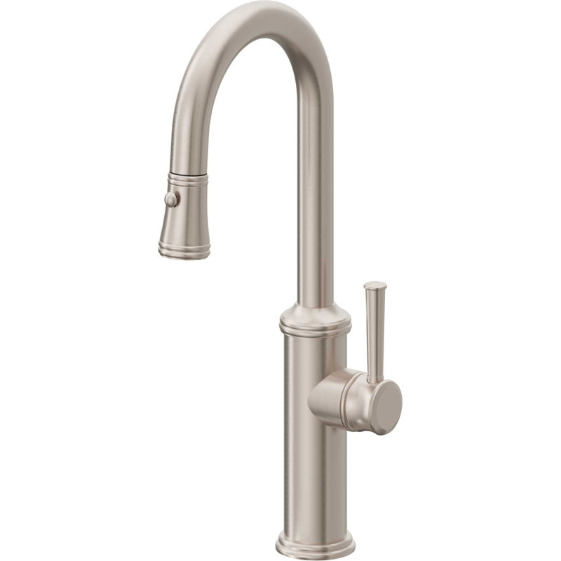 Davoli Pull-Down Prep/Bar Faucet with Button Sprayer, Satin Nickel