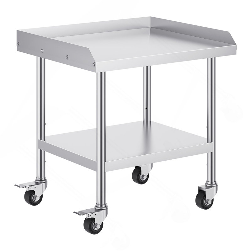 Table de travail en acier inoxydable, table de préparation commerciale de 24 x 28 x 30 pouces avec 4 roues, roulettes, table de préparation robuste à 3 côtés, table de travail en métal pour restaurant Home Hotel