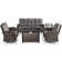 Aluel 5-Pieces Outdoor Wicker Patio Conversation Furniture Set with Rocking & Swivel Chairs and Rectangular Fire Pit Table with Windshield