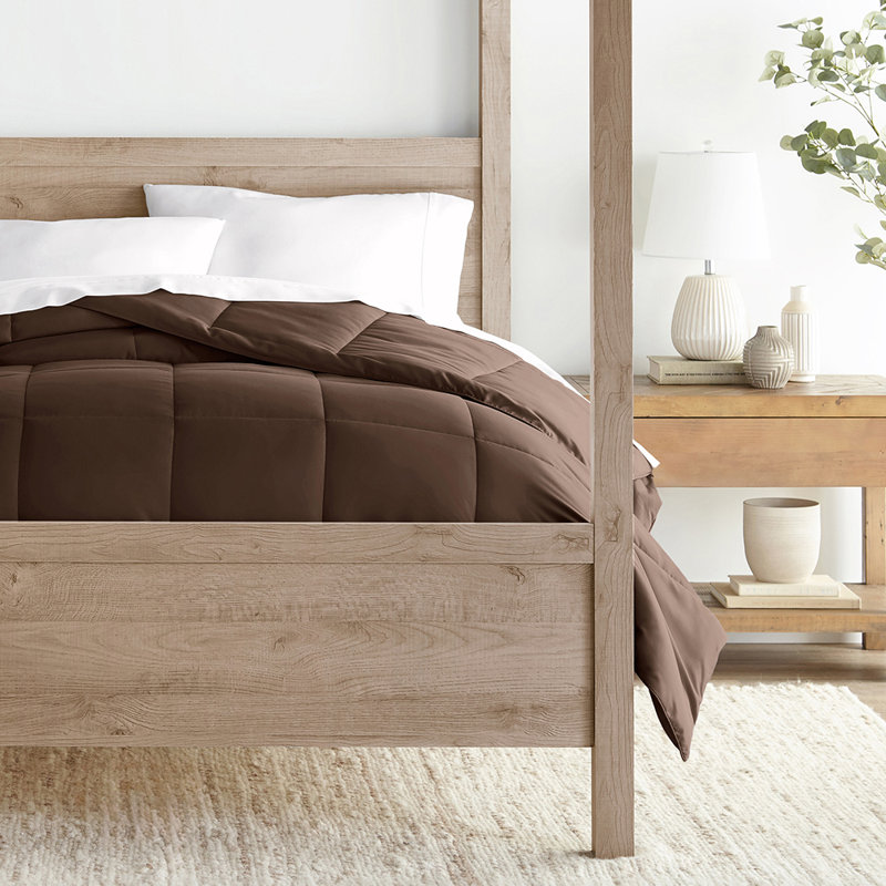 Comforter Solid Color Lightweight Microfiber All Season Down-Alternative Ultra Soft Bedding, Twin, Brown