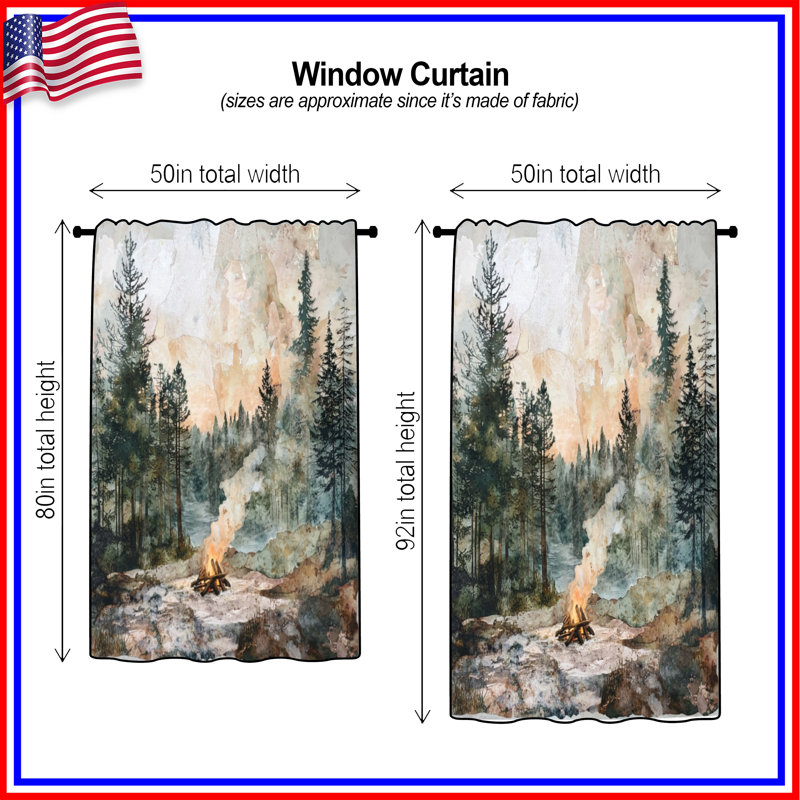 Rideaux et rideaux occultant Forest Campfire, 50" x 92" - 1 Panel, Sheer