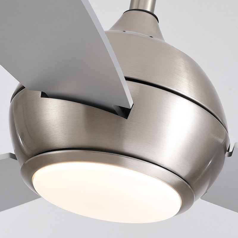 52''  3 - Blade Modern Dimmable Ceiling Fan with Remote Control and LED Light, Nickel, Silver