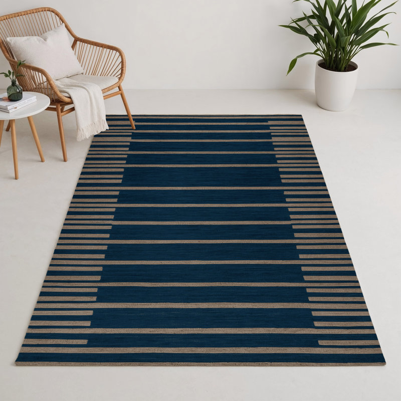 Tapis intérieur / extérieur bleu HorizontalStripes, Rectangulaire 3 pi x 5 pi