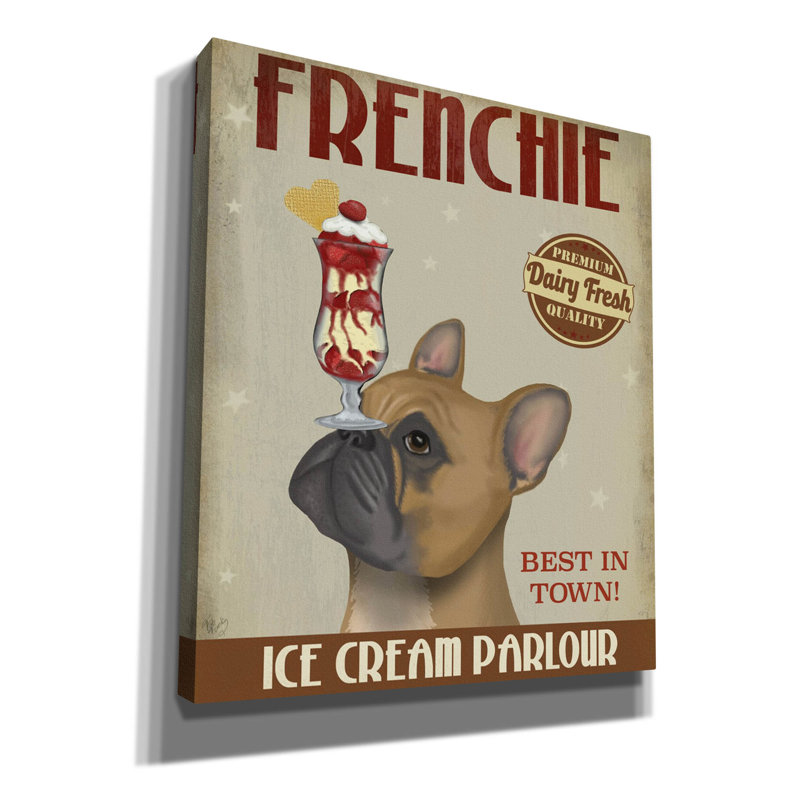 «French Bulldog Ice Cream» par Fab Funky, art mural sur toile, H 30 po x l 26 po x P 1,5 po