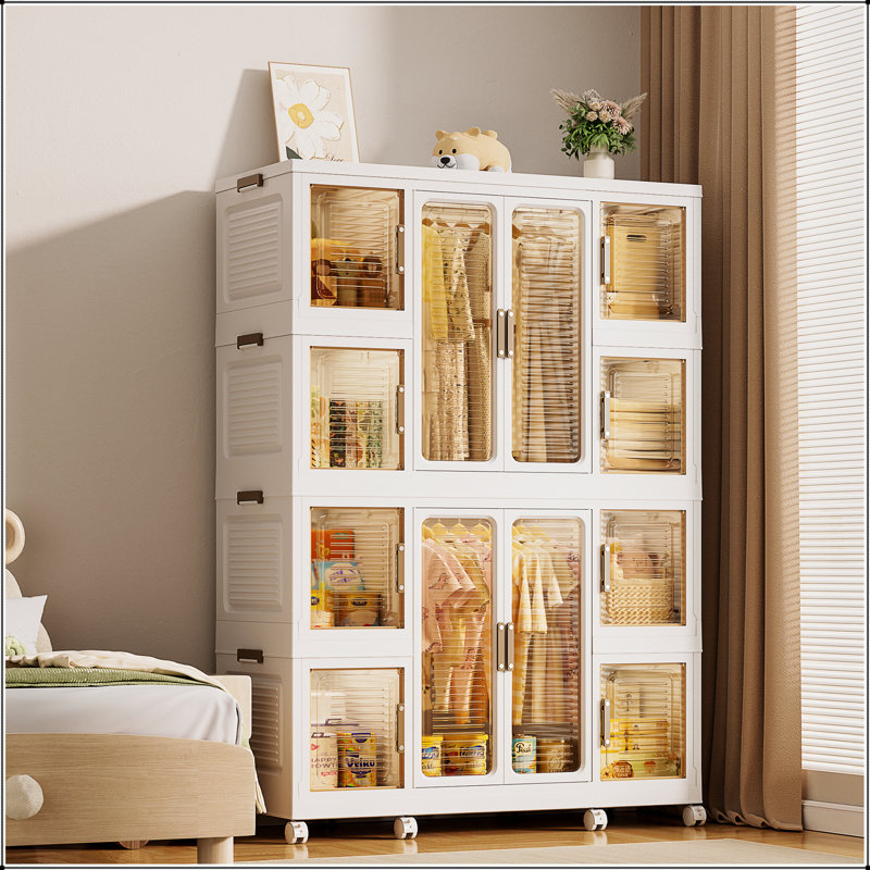 Garde-robe portable durable avec 12 portes magnétiques et 12 cubes, idéale pour le rangement organisé et l'efficacité de l'espace