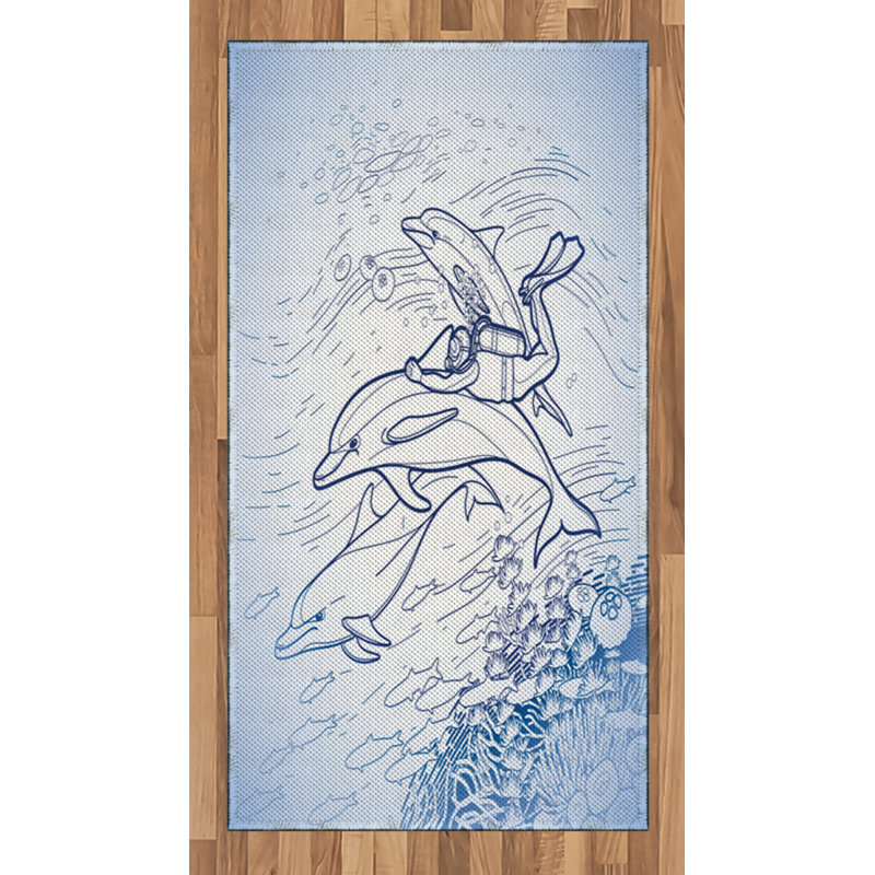 Sea Animals Ocean Life High Density Long Fiber Poly Threads Decorative Area Rug Carpet, Rectangle 2'7" x 5'