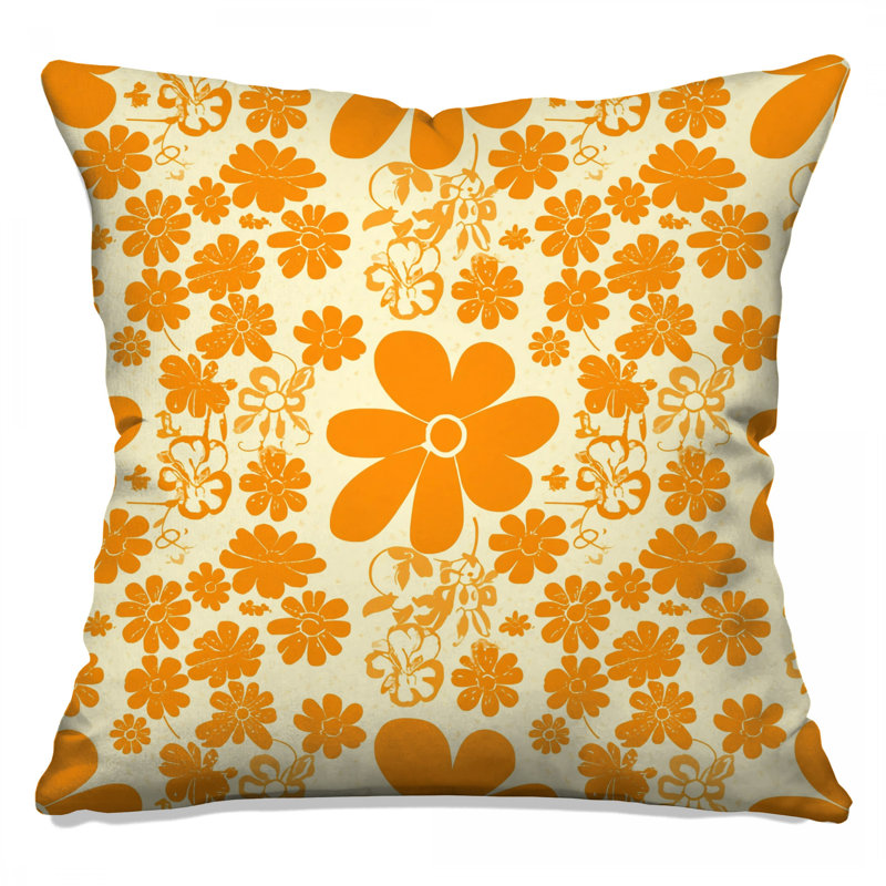 Coussins décoratifs à motif floral orange, 16 x 16 inches