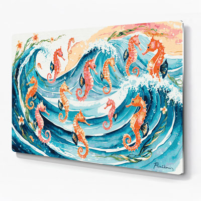 Hawaiian Seahorses White Metal Wall Art
