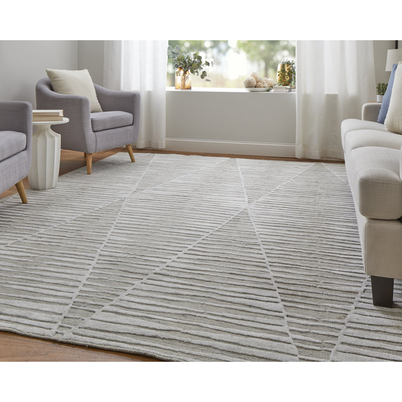 Elias Modern Geometric Ivory Area Rug, Rectangle 3'6" x 5'6"