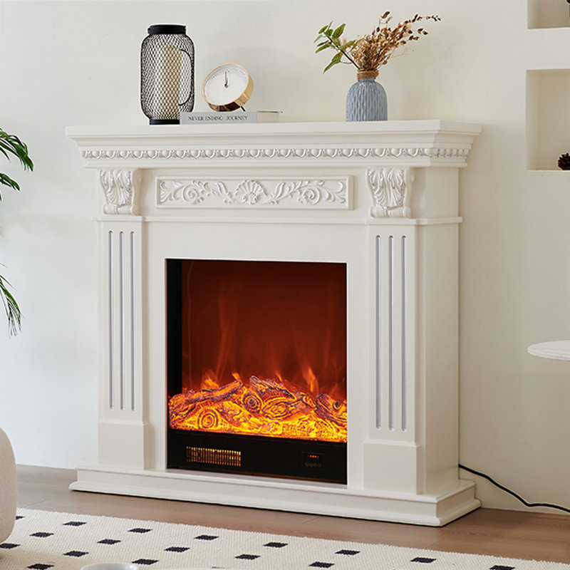 European retro-style electric heating fireplace with simulated flames, 43.31" H x 47.24" W x 12.6" D