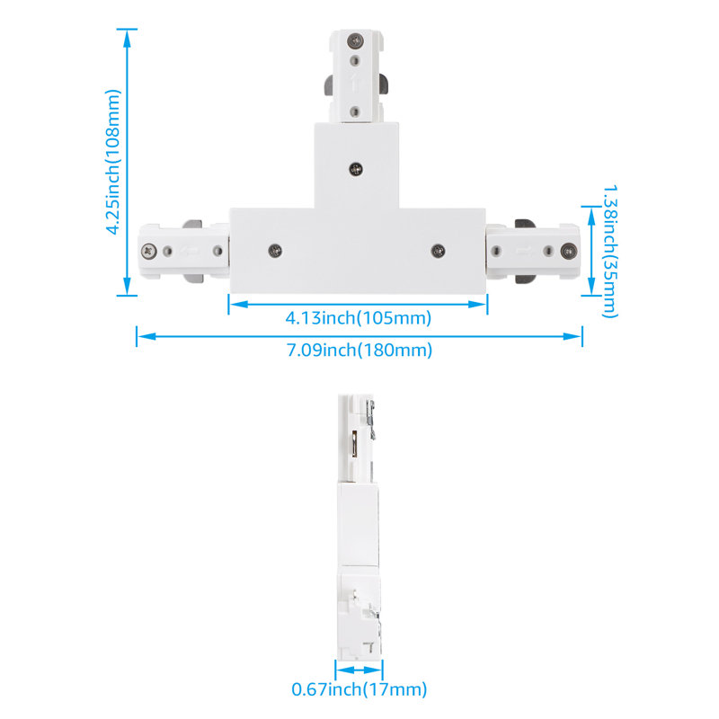 Connecteur d'éclairage en H à rail en T, ensemble d'éclairage sur rail à 3 fils 1 circuit de type H, 120 V, blanc, Naturel