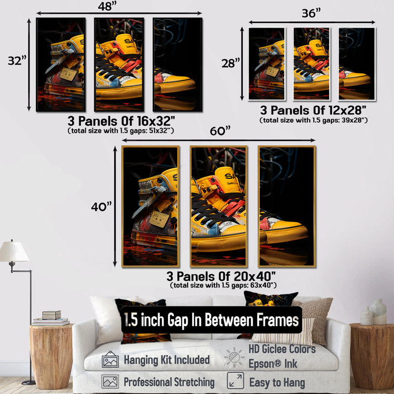 Espadrilles jaunes Urban Edge - art mural Balenciaga, Cadre flottant noir, H 28 po x l 36 po x P 1 po