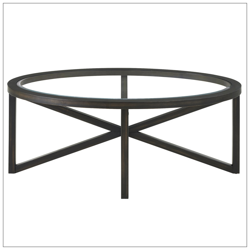 Glass Coffee Table with Solid Wood Base, Black, 18.1" H x 46" L x 28.34" W