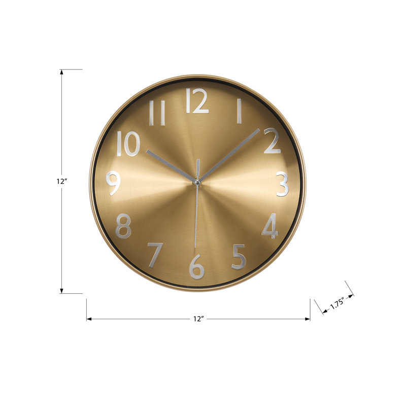 Clocks, 12" Round, Wall Clock, Gold Face, Gold Frame, Contemporary, Modern, Gold