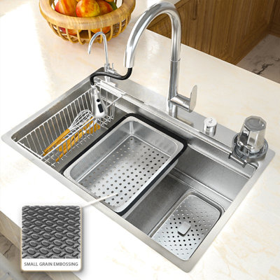 Undermount Single Bowl  31.5x18.9x9.06 Inch Workstation 304 Stainless Steel Kitchen Sink with Faucet ,Cutting Board,Cup Washer
