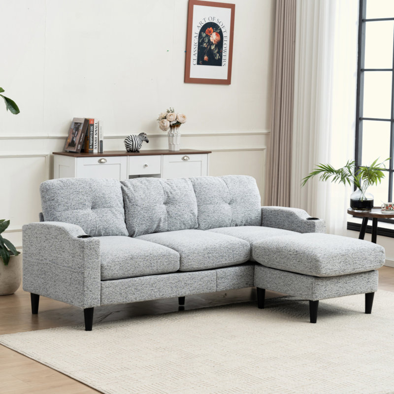 Convertible Combination Sofa Sofa L-Shaped Sofa With Footstools With Storage, White+Black Sofa For Living Room, Living Room/Bedroom/Office/Small Space 3-Seater Combination Sofa
