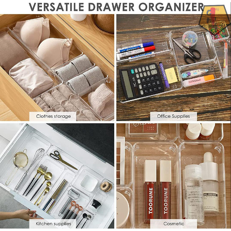 25 PCS Drawer Organizer Set Clear Plastic Acrylic Organizers Desk Drawer  Dividers Trays 4 Different Sizes Large Capacity Bathroom Drawer Organizer  for