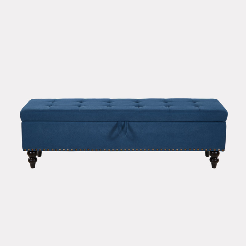 Rachelmarie Upholstered Ottoman, Blue Cotton Linen