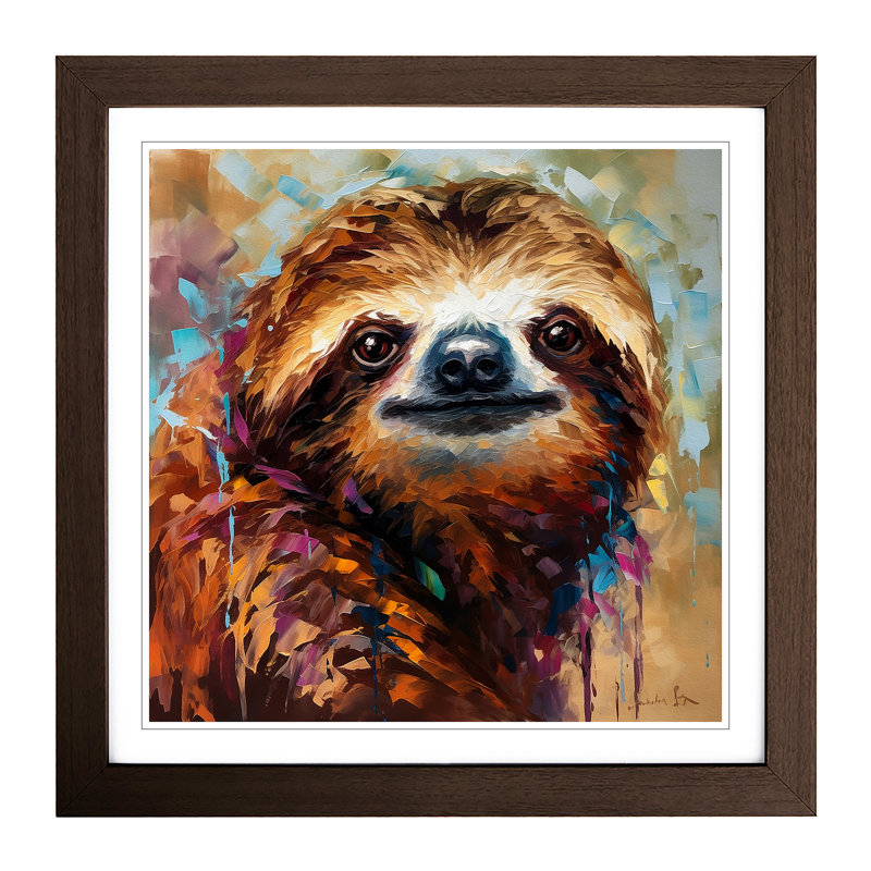 Sloth Palette Knife Painting - Framed Print, Walnut
