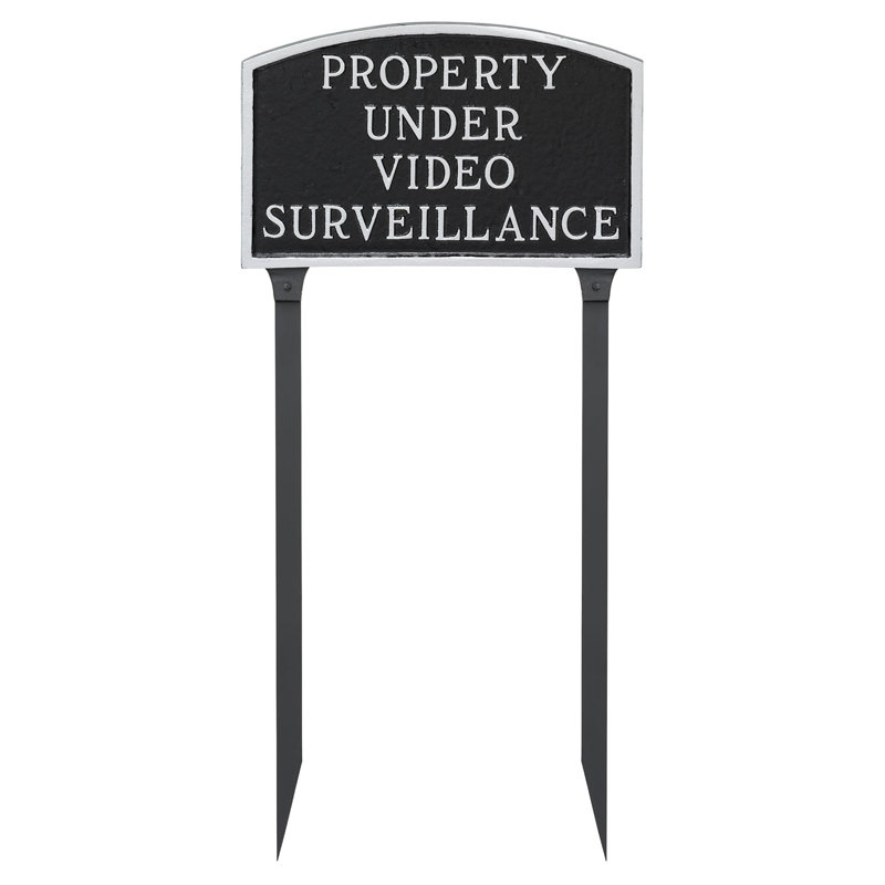Property Under Video Surveillance Statement Garden Sign, Black/Silver, 10" H x 15" W x 0.25"D