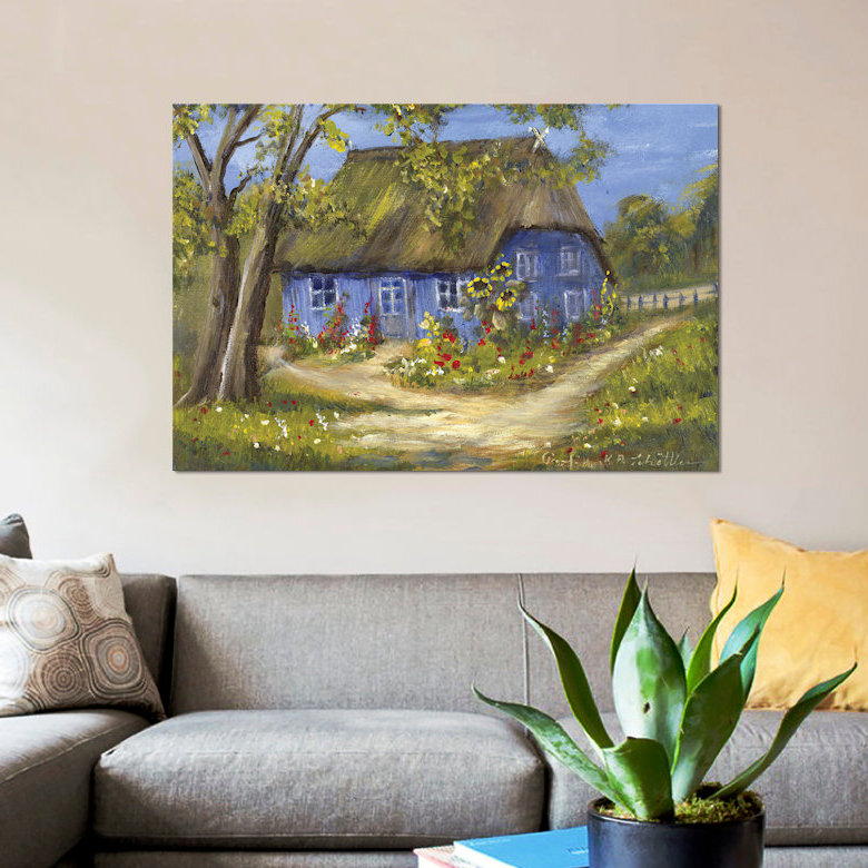 «Blue House II», reproduction sur toile, H 12 po x l 18 po x P 1,5 po, Pas de tapis, Toile tendue