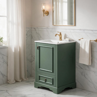 Meuble-lavabo de 20 po avec lavabo en céramique, porte à fermeture en douceur, tablette ajustable en forme de U