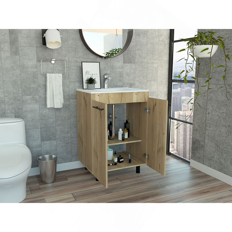 Armoire de plancher Oxnard, salle de bain, Chêne clair