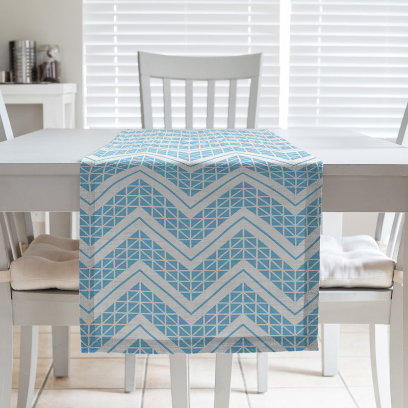 Stephenie Classic Hand Drawn Chevron Table Runner, 16" x 90", Teal/White