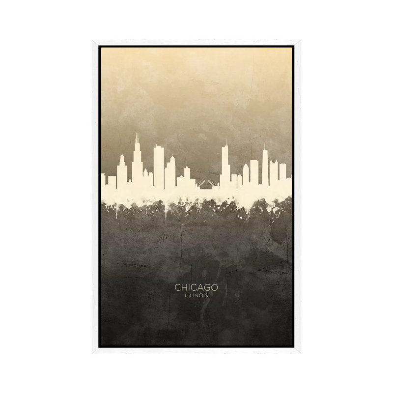 Chicago Illinois Skyline Taupe by Michael Tompsett - 1 Piece Wall Art on Canvas, 101.6 cm H x 66.04 cm W, White Framed