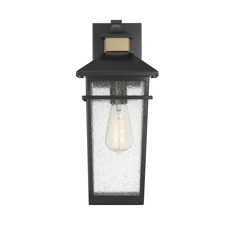 Lanterne murale d'extérieur 1 lumière Kingsley en noir mat avec accents laiton chaud Kingsley