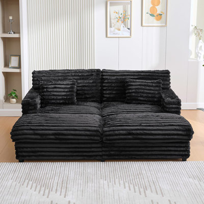 Oversized Double Chaise Lounge Sofa 83.5" Sofa Bed Cloud Couch Plush Upholstered Sleeper Sofa Daybed With Two Supportive Pillows, USB Ports And Cup Holders For Living Room