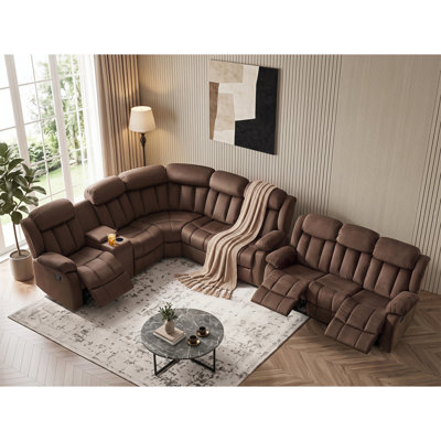 8 - Seater Corner Sectional Sofa With Functional Console & Manual Reclining Sofa