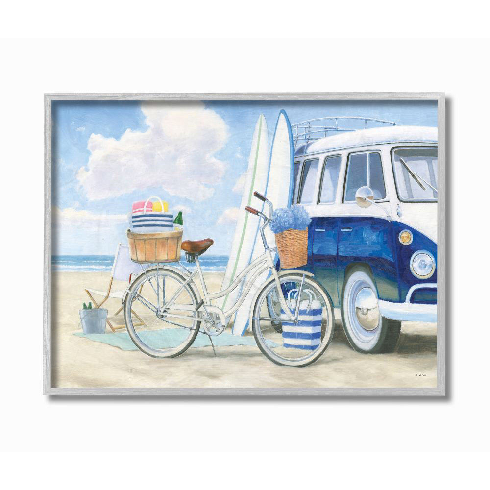 " Bike And Van Beach Nautical Blue White Painting " by James Wines Beachcrest Home™ 