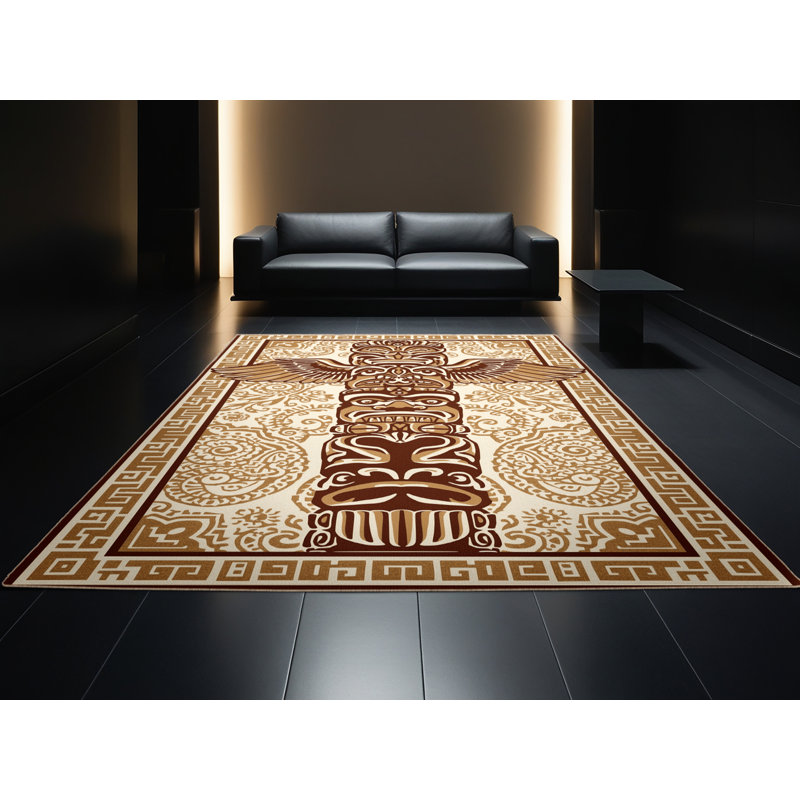 Tapis oriental traditionnel brun et beige lavable à la machine Parkwoods, 5 x 7