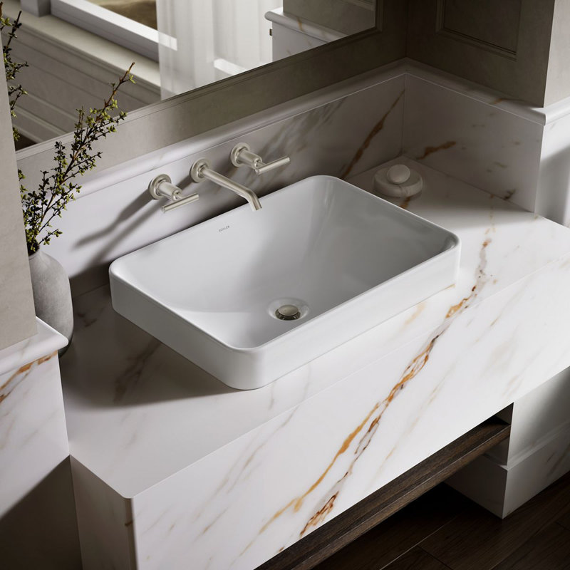 Vox® Vitreous China Rectangular Vessel Bathroom Sink with Overflow