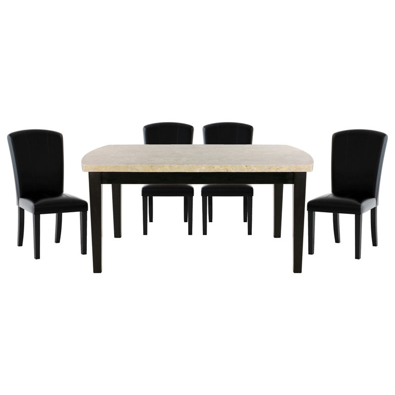 Revêtement de table en marbre véritable avec plateau et chaises en simili cuir