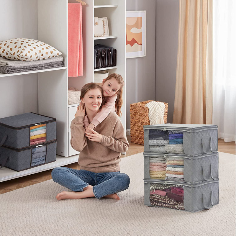Rebrilliant Fabric Decorative Bin, Gray
